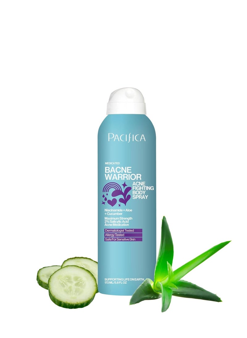 Pacifica Bacne Warrior - Bacne Salicylic Acid Spray, Back Acne Treatment Spray with 2% Salicylic Acid, Niacinamide, and Aloe, Body Acne Warrior for Body, Chest, and Back, Dermatologist Tested- 6 Fl Oz Packaging May Vary - Image 1